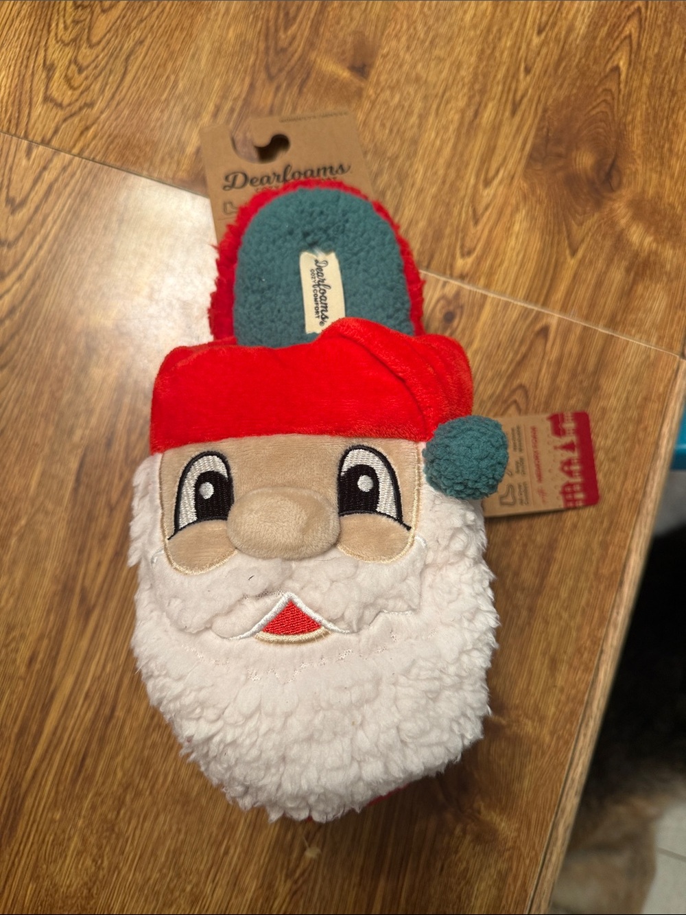 dearfoams Kids Plush Santa Face Slipper in Red, White & Teal